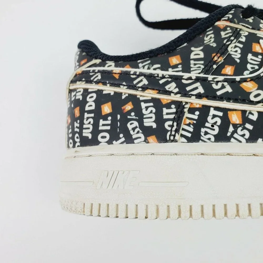 Nike Air Force 1 LV8 Kids Just Do It Black White Orange AT2976 001 Sz 3Y
